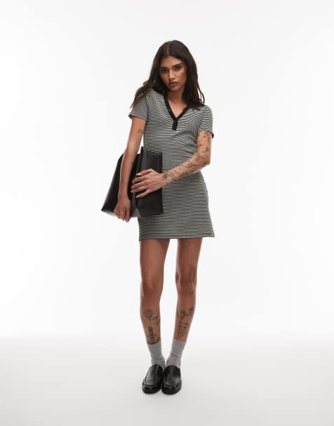 Vestido corto a rayas estilo polo de manga corta con solapas de ASOS DESIGN - view 1