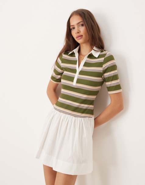 Vestido corto a rayas multicolores estilo polo de manga corta con diseño híbrido de ASOS DESIGN - view 1