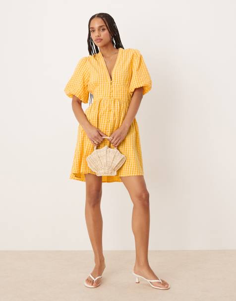 Vestido corto amarillo a cuadros con mangas abullonadas Starlight de Nobody's Child - view 1