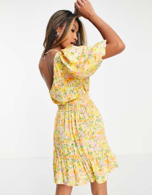 Vestido corto amarillo asimétrico de flores de Topshop - YELLOW, 4 de 4