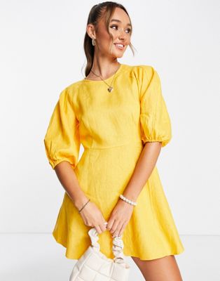 Mango open back tie up mini dress in yellow - ASOS Price Checker