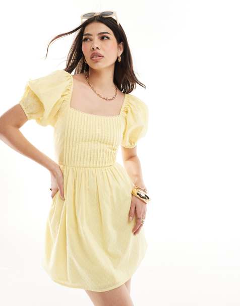 Vestido corto amarillo con lazada en la espalda de plumeti de algodón de ASOS DESIGN - view 1