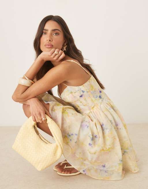 Vestido corto amarillo pálido con detalle estilo corsé Ashta de Bardot, 2 de 4