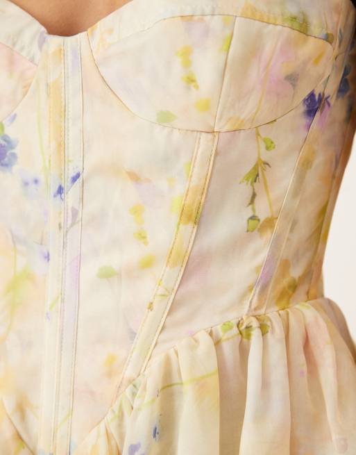 Vestido corto amarillo pálido con detalle estilo corsé Ashta de Bardot, 3 de 4