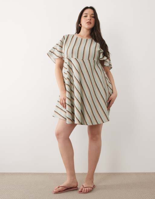 Vestido corto azul a rayas estilo camiseta de corte amplio de ASOS DESIGN Curve, 2 de 4