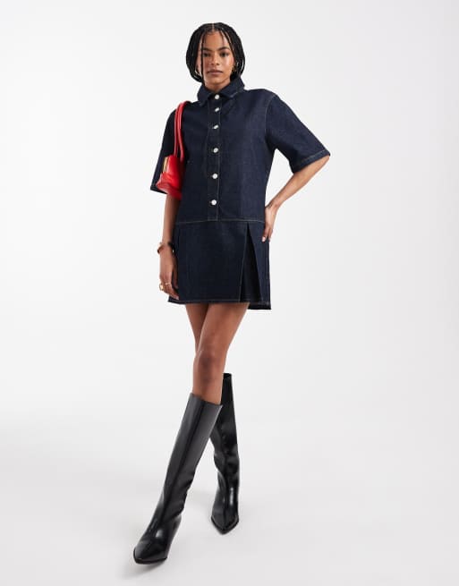 Vestido corto azul añil con cintura baja de ASOS DESIGN, 2 de 4