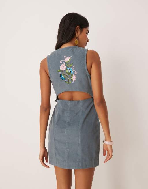 Vestido corto azul con bordados de pana de ASOS DESIGN, 4 de 4