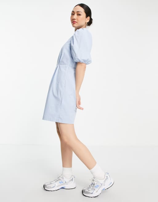 Vestido corto azul con cuello alto y mangas abullonadas de algodón Aware de Vero Moda - MBLUE
