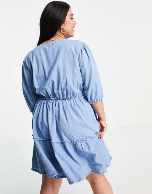 Vestido corto azul con manga globo de cambray de Missguided Plus, 2 de 4