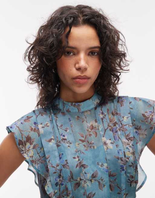 Vestido corto azul lago con estampado floral y volantes Fleur de AllSaints, 4 de 4