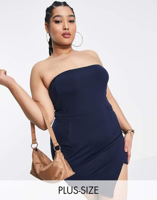 Vestido corto azul marino ceñido con diseño de dos capas y abertura en el muslo de Public Desire Curve