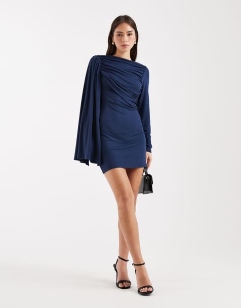Vestido corto azul marino drapeado con detalle de fular de ASOS DESIGN - view 1