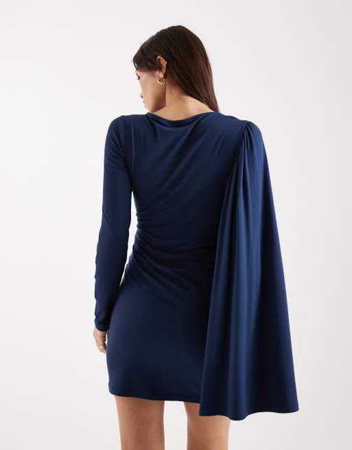 Vestido corto azul marino drapeado con detalle de fular de ASOS DESIGN, 2 de 4