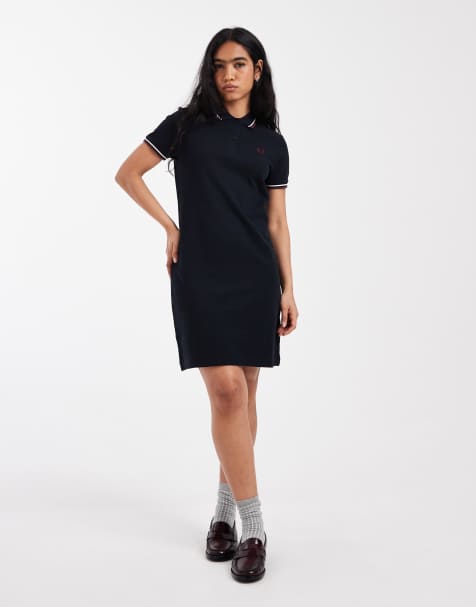 Vestido corto azul marino estilo polo con ribetes dobles y logo de Fred Perry - view 1