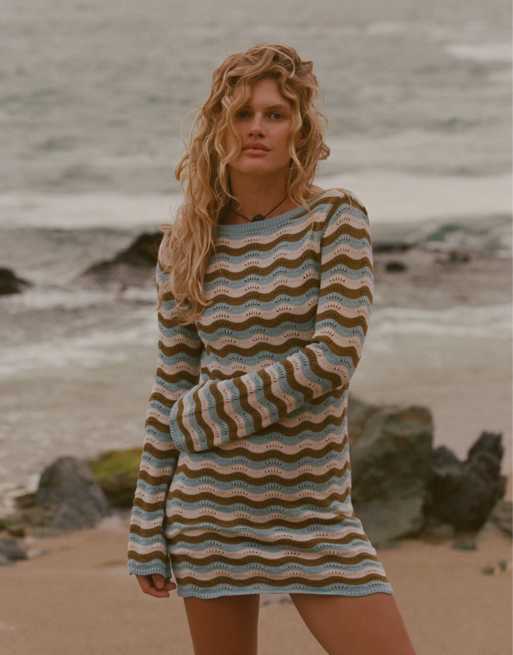 Vestido corto azul multicolor de punto Whispering Tides de Rhythm