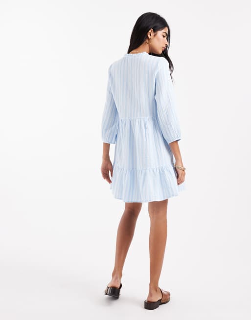 Vestido corto azul pálido a rayas amplio de Vero Moda, 3 de 4