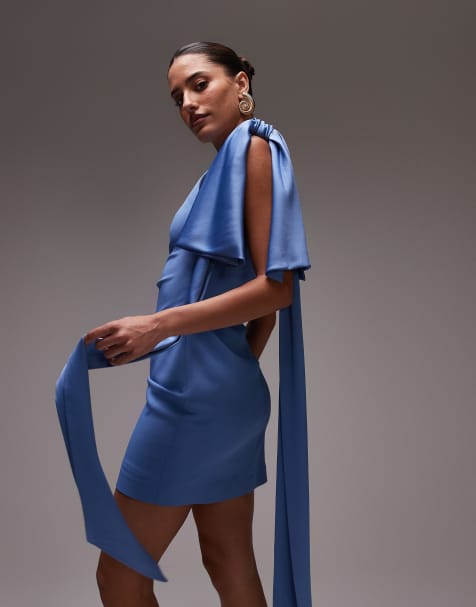 Vestido corto azul pálido asimétrico con detalle de lazo de Mango - view 1