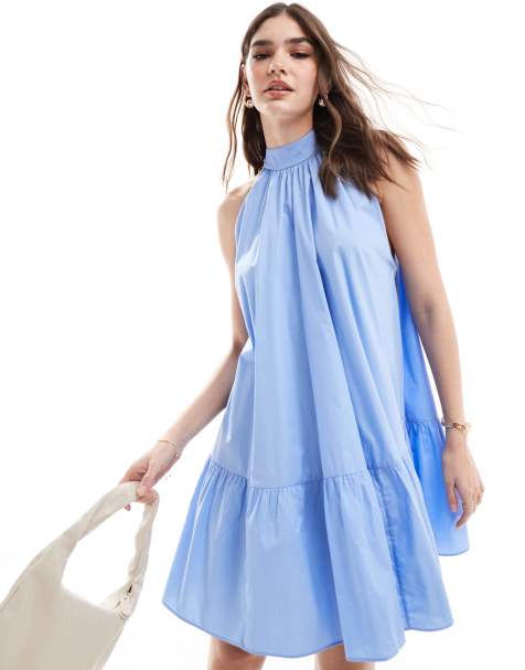 Vestido corto azul sin mangas con bajo escalonado y lazo en la espalda de & Other Stories - view 1