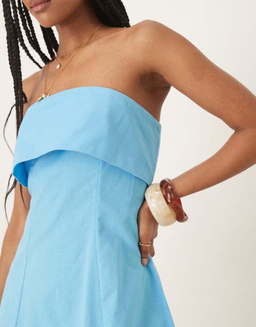 Vestido corto azul turquesa con escote palabra de honor plegado de ASOS DESIGN, 2 de 4