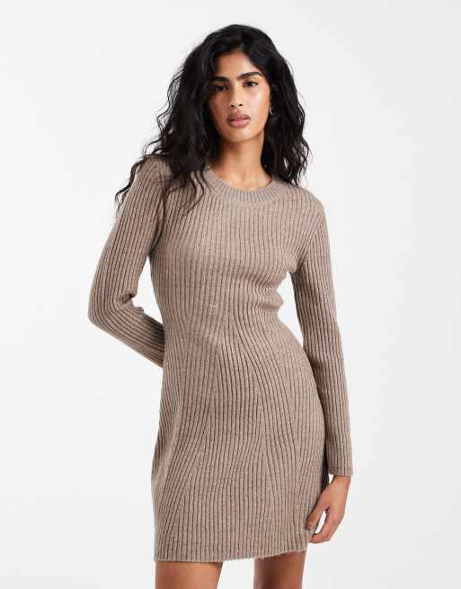 Vestido corto beis jaspeado de manga larga de Vero Moda, 2 de 4
