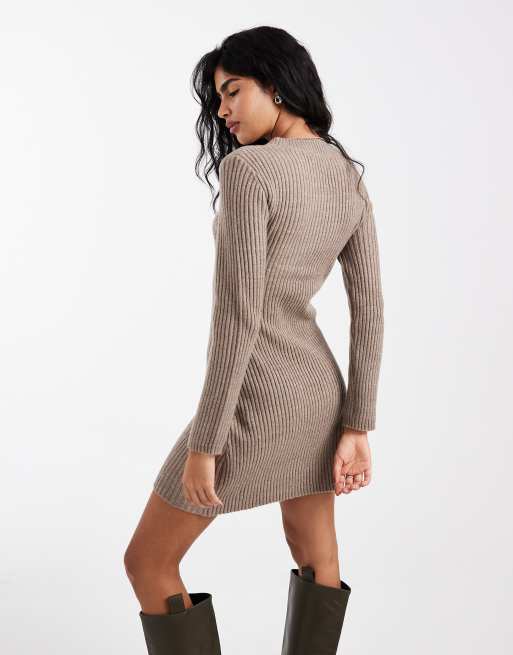 Vestido corto beis jaspeado de manga larga de Vero Moda, 4 de 4