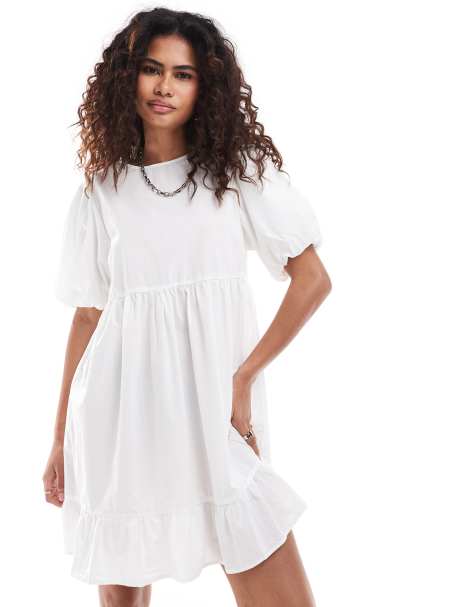 Vestido corto blanco amplio de manga corta de Monki - view 1