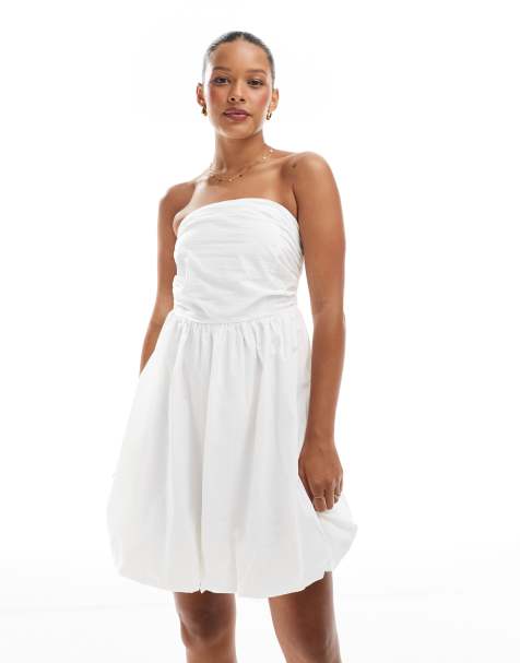 Vestido corto blanco con escote palabra de honor y bajo abullonado de ONLY - view 1