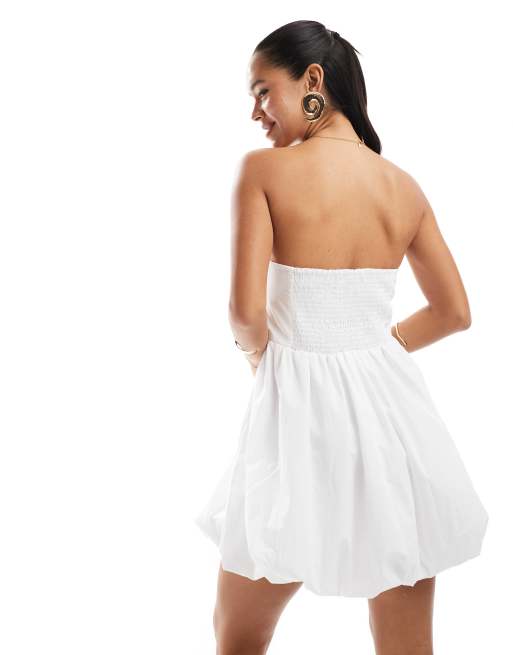 Vestido corto blanco con escote palabra de honor y bajo abullonado de Vero Moda, 3 de 4