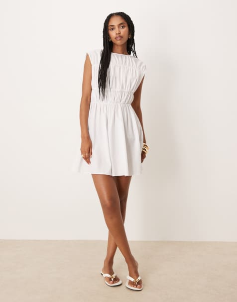 Vestido corto blanco con paneles fruncidos de ASOS DESIGN - view 1