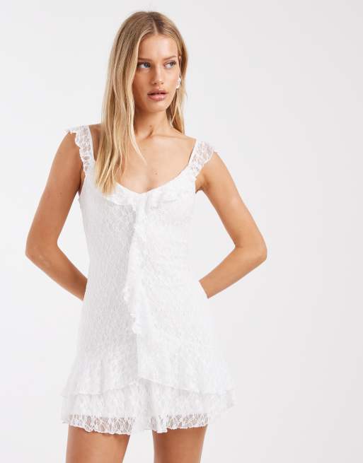 Vestido corto blanco con volantes de encaje de Hollister
