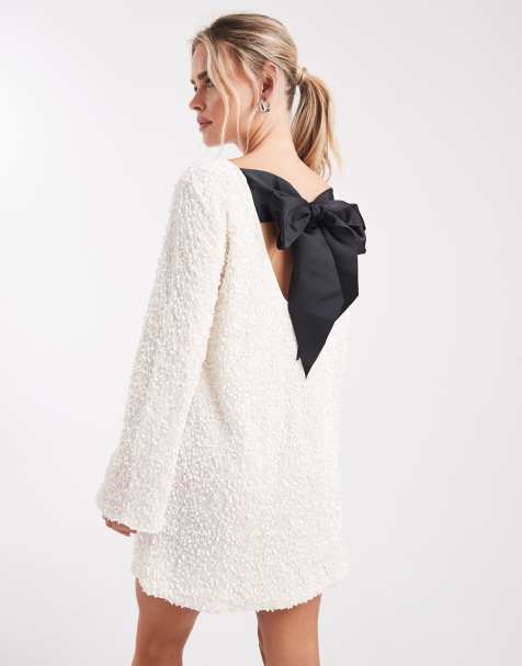 Vestido corto blanco de lentejuelas con detalle de lazo en la espalda de ONLY Petite - view 1