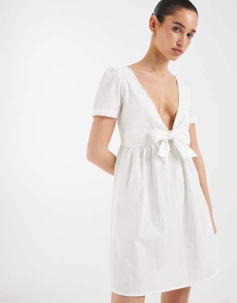 Vestido corto blanco de manga corta con detalle anudado Lyris de Motel - view 1