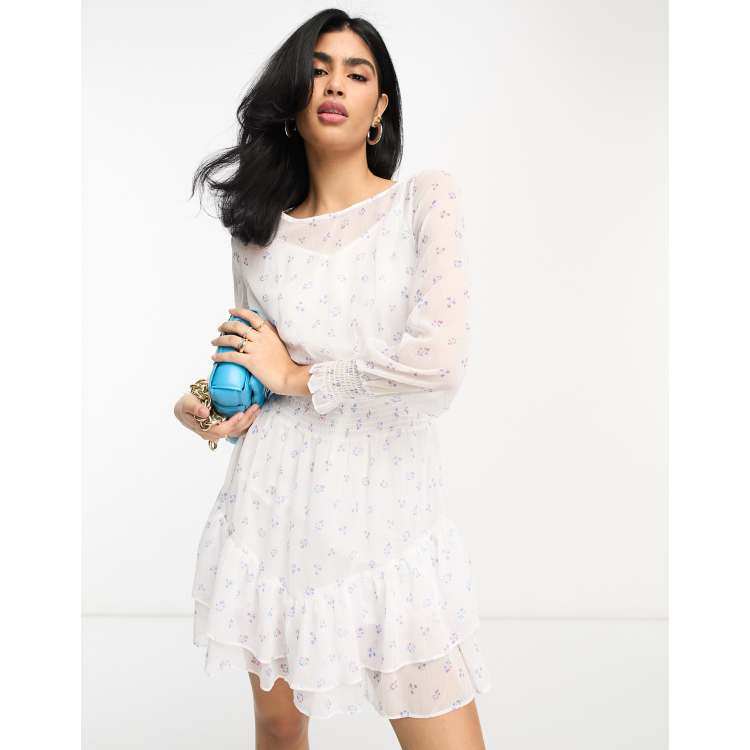 Vestido corto blanco manga larga best sale