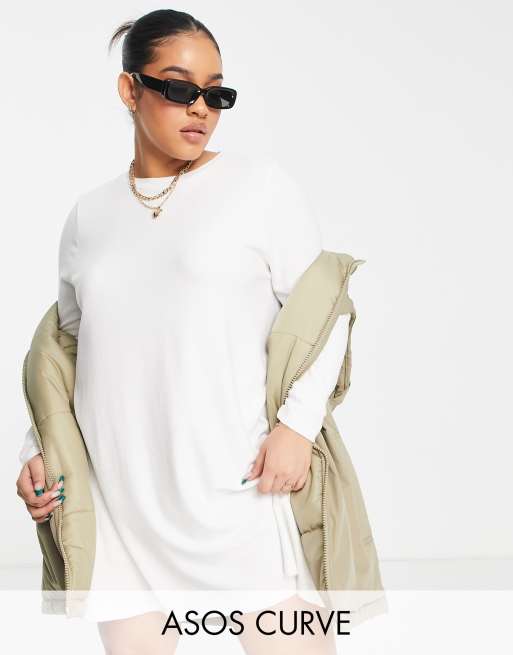 Vestido corto blanco de manga larga con vuelo y acabado muy suave de ASOS DESIGN Curve