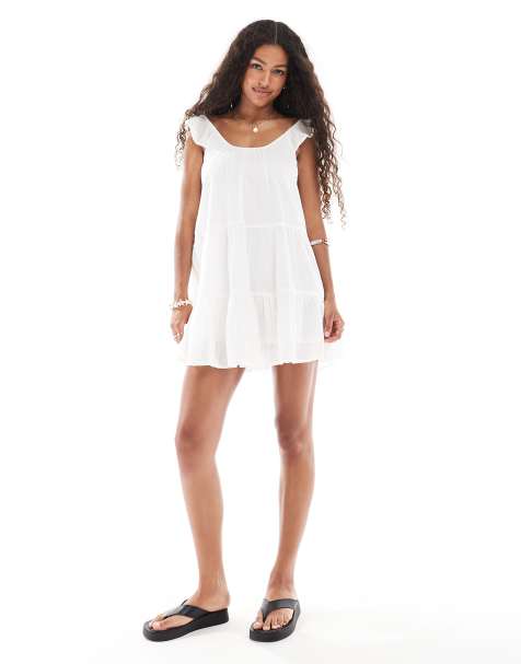 Vestido corto blanco escalonado con cuello ancho de ONLY - view 1