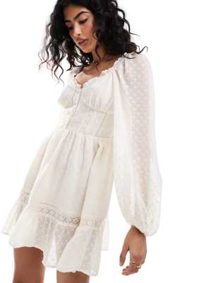 Vestidos de chiffon con cuerpo de dos capas de volantes Marfil Tallas Grandes