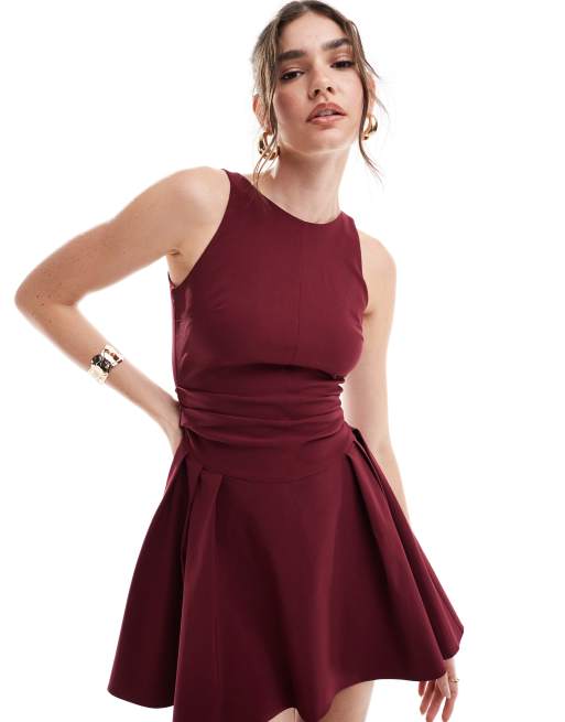 Vestido corto burdeos de corte evasé de bengalina de ASOS DESIGN, 2 de 4