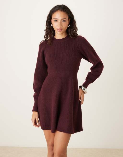 Vestidos Corte Evase Vestido Corto Burdeos De Corte Evasé De Punto