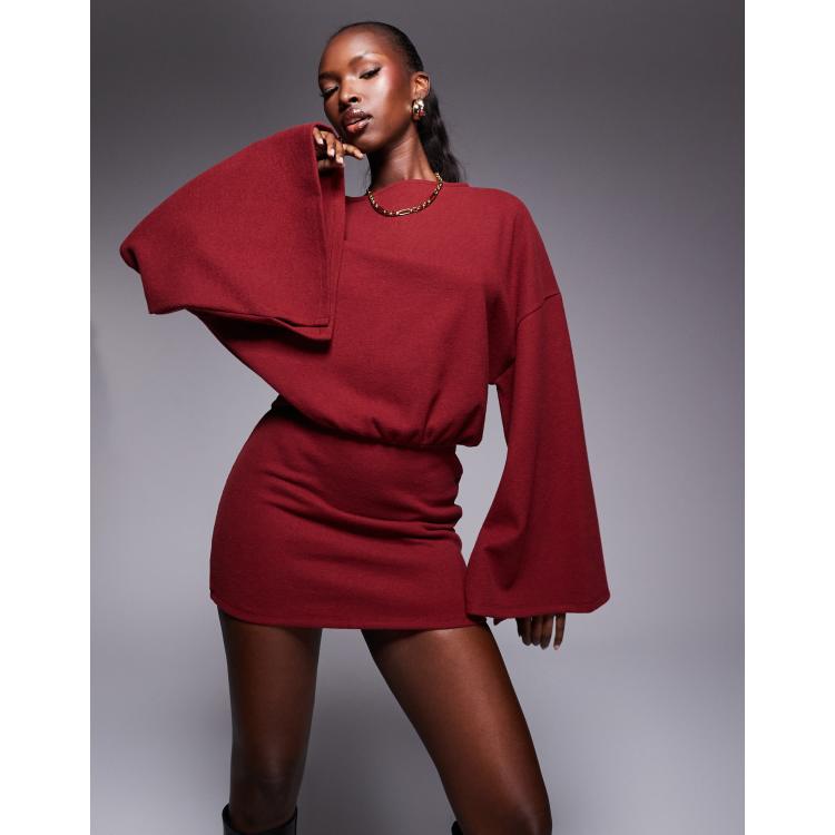 Zara Vestido Corto Manga Vestido Satinado Manga Larga Vestido