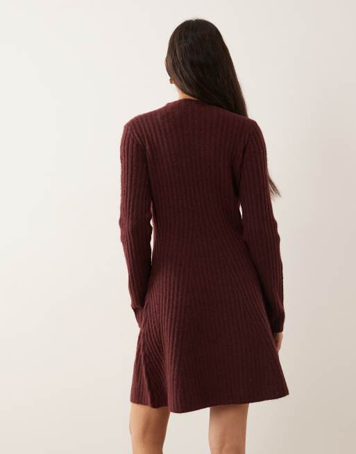 Vestido corto burdeos de punto acanalado reforzado de YAS, 4 de 4