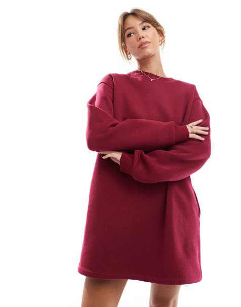 Vestido corto burdeos extragrande estilo sudadera de ASOS DESIGN - view 1