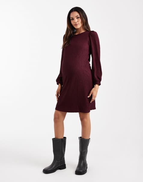 Vestido corto burdeos plisado con mangas estilo blusón de Vero Moda Maternity - view 1