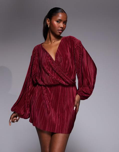 Vestido corto burdeos plisado estilo blusón de ASOS DESIGN - view 1