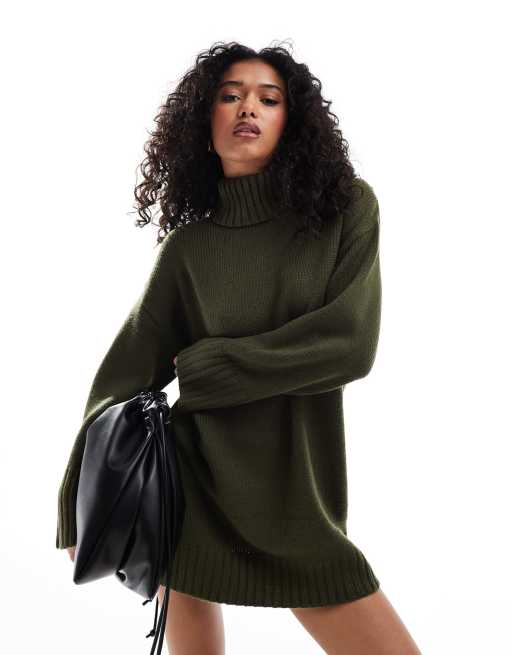Vestido corto caqui con cuello vuelto de ASOS DESIGN