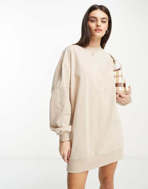 Vestido corto color camel extragrande de punto de ASOS DESIGN Curve