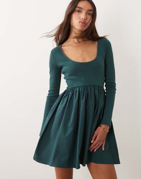 Vestido corto color cerceta con cuello barco de popelina de punto liso Penni de Nobody's Child - view 1