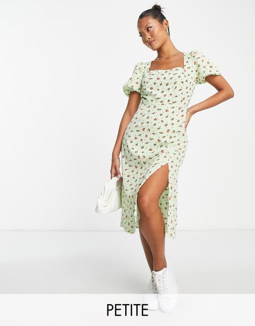 Vestido corto color menta con estampado de florecitas y escote cuadrado de Glamorous Petite