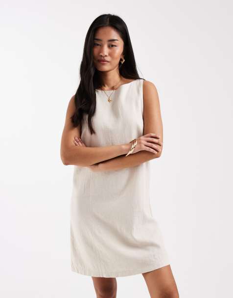 Vestido corto color piedra con lazada en la espalda de lino de New Look - view 1