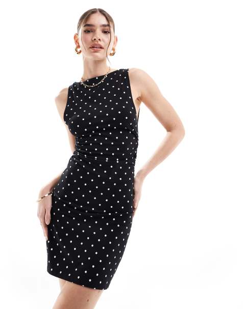 Vestido corto con cuello barco, estampado de lunares y laterales fruncidos de ASOS DESIGN - view 1