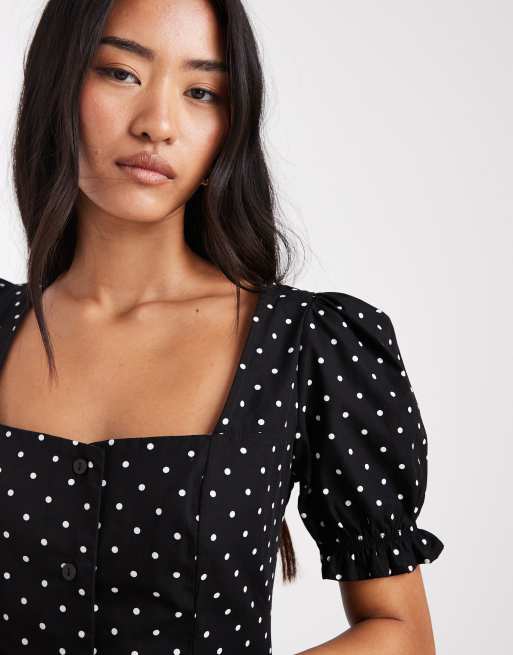 Vestido corto con estampado de lunares y manga abullonada de Miss Selfridge, 3 de 4